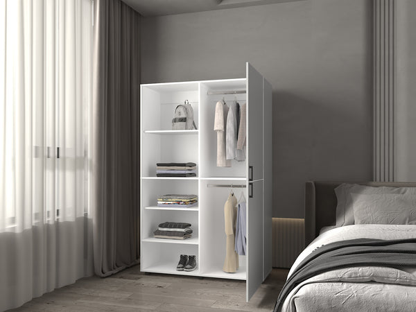 English Elm Tunica Modern Engineered Wood Armoire with Metal Hanging Rod and Durable Finish for Bedroom White B092S00288