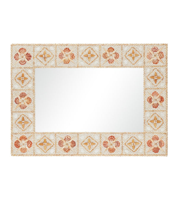 Currey & Company Junonia Shell-incrusted Rectangular Mirror With Floral Motifs - Versatile Hanging Options Included! Yellow Shell ,Wood ,Glass 1000-0169-currey-company
