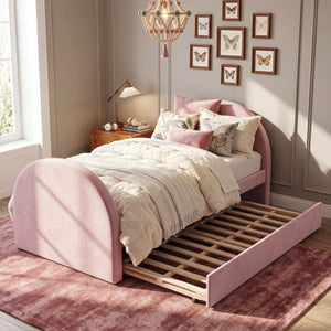 English Elm Twin Upholstered Daybed with Pull Out Trundle Plush Padded Frame for Kids Rooms N757T387568P