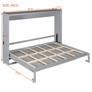 English Elm Queen Murphy Wall Bed with Usb Ports Space Saving Cabinet for Guest or Home Office Gray LP000385AAE