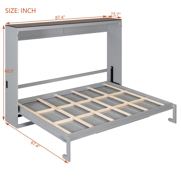 English Elm Queen Murphy Wall Bed with Usb Ports Space Saving Cabinet for Guest or Home Office Gray LP000385AAE