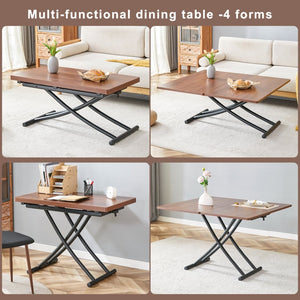 English Elm Table And Chair Set - Modern Adjustable Lifting Table With Walnut Finish & 4 Stylish Black Chairs W1151S03779-GIGA