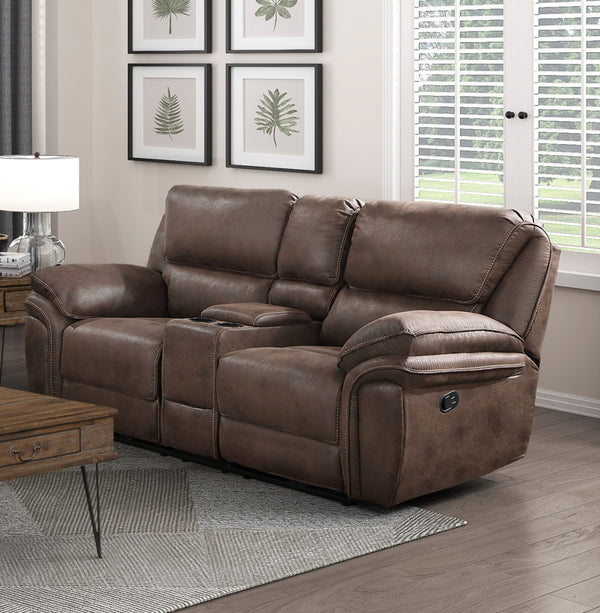 English Elm Plush Microfiber 3 Piece Reclining Sofa Set with Console Storage for Family Rooms Brown B011S01290