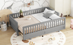 English Elm Twin Xl Convertible Platform Bed With Guardrails, Solid Wood Frame In Gray - Safe & Stylish Sleep Solution W1580S00242-GIGA