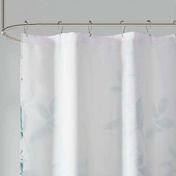 JLA Home Madison Park - Burnout Botanical Shower Curtain with Textured Burnout Detail, Water-Resistant, Machine Washable Elegance Seafoam MP70-6631