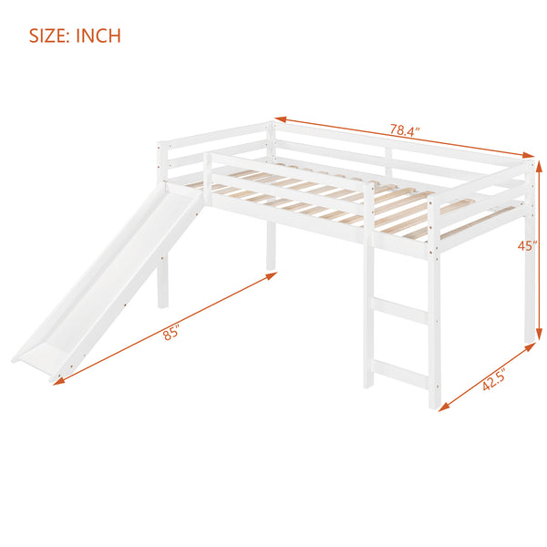 English Elm Loft Bed with Built-in Slide Solid Pine Twin Frame for Kids Bedroom Play N708P360093K