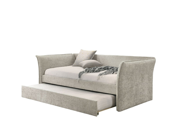 English Elm Transitional Twin Daybed with Diamond Tufted Back and Wood Trim, Versatile Seating & Sleeping Solution Beige 45 L x 39 W x 12 H B2741S00667