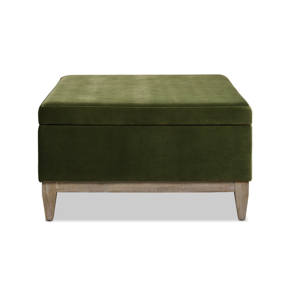 English Elm Jennifer Taylor Home - Knox 35" Square Storage Ottoman in Olive Green Performance Velvet — Benchmade, Flip-Top Storage, Durable Kiln-Dried Frame B2719P238423
