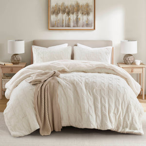 English Elm 2 Pieces Twin Waffle Knit Chenille Comforter Set with Plush Sherpa Reversible Cozy Bedding Ensemble Ivory 20.47 L x 11.42 W x 9.84 H B035P381299