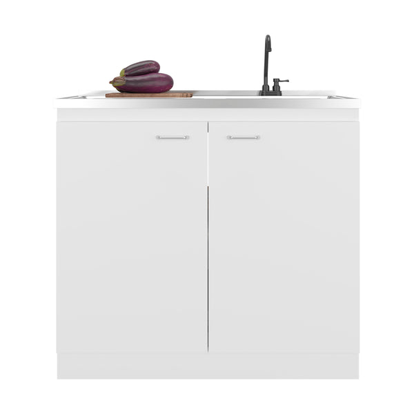 English Elm Utility Sink Base Cabinet with Two Doors Shelved Storage White Oak Laundry Room B097S00257