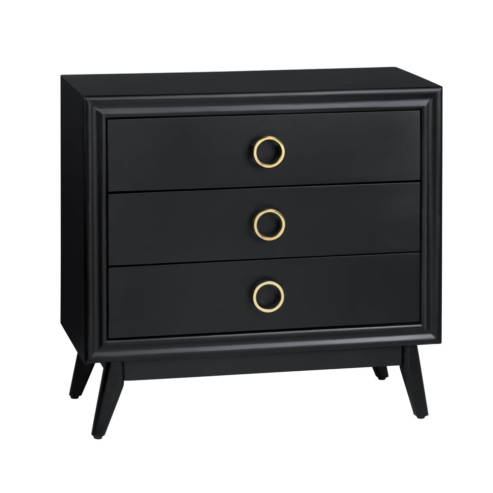Crestview Collection 3-drawer Accent Chest: Modern Black Wood Design With Brass Pulls & Sleek Tapered Legs For Elegance Black Solid Wood Cvfvr8437