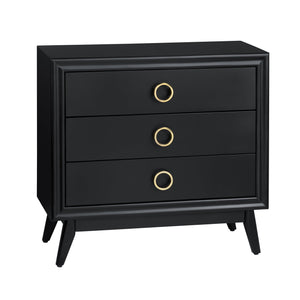 Crestview Collection 3-drawer Accent Chest: Modern Black Wood Design With Brass Pulls & Sleek Tapered Legs For Elegance Black Solid Wood Cvfvr8437