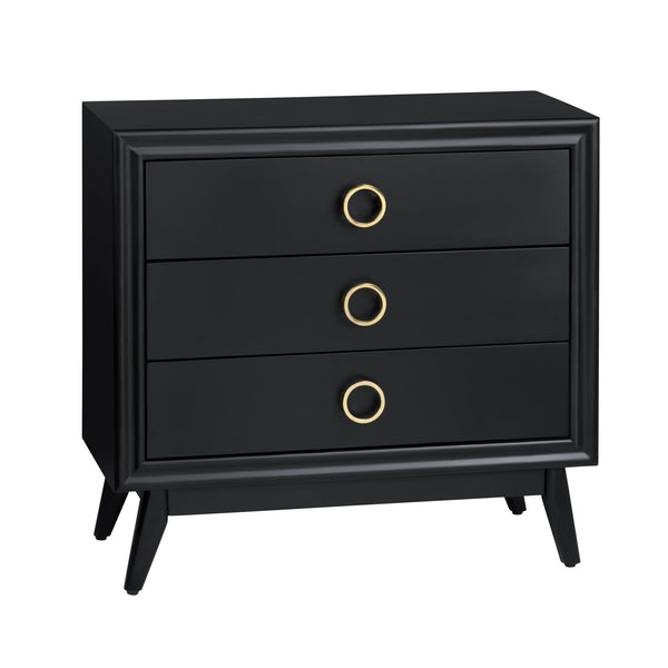 Crestview Collection 3-drawer Accent Chest: Modern Black Wood Design With Brass Pulls & Sleek Tapered Legs For Elegance Black Solid Wood Cvfvr8437