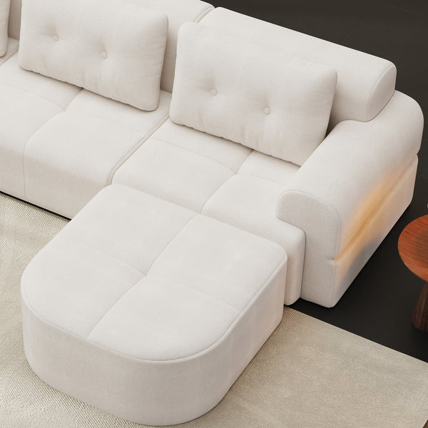 English Elm Modular Sectional Sofa with Chaise Full Foam Build Woven Fabric for Living Room Beige White W2379S00005