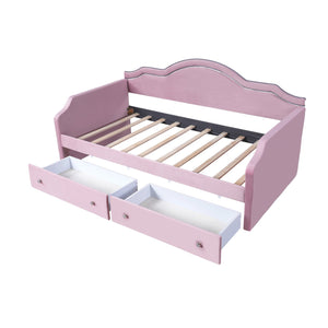 English Elm Twin Upholstered Daybed with Built-In LED & 2 Drawers, Velvet Platform Bed with Solid Wood Frame, Modern Curved Backrest, Twin Size, No Box Spring Needed Pink N7500001851H