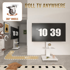 English Elm Tv Floor Stand Rolling Cart with Lockable Wheels Height Adjustable Iron Mdf Mount White W241P246880