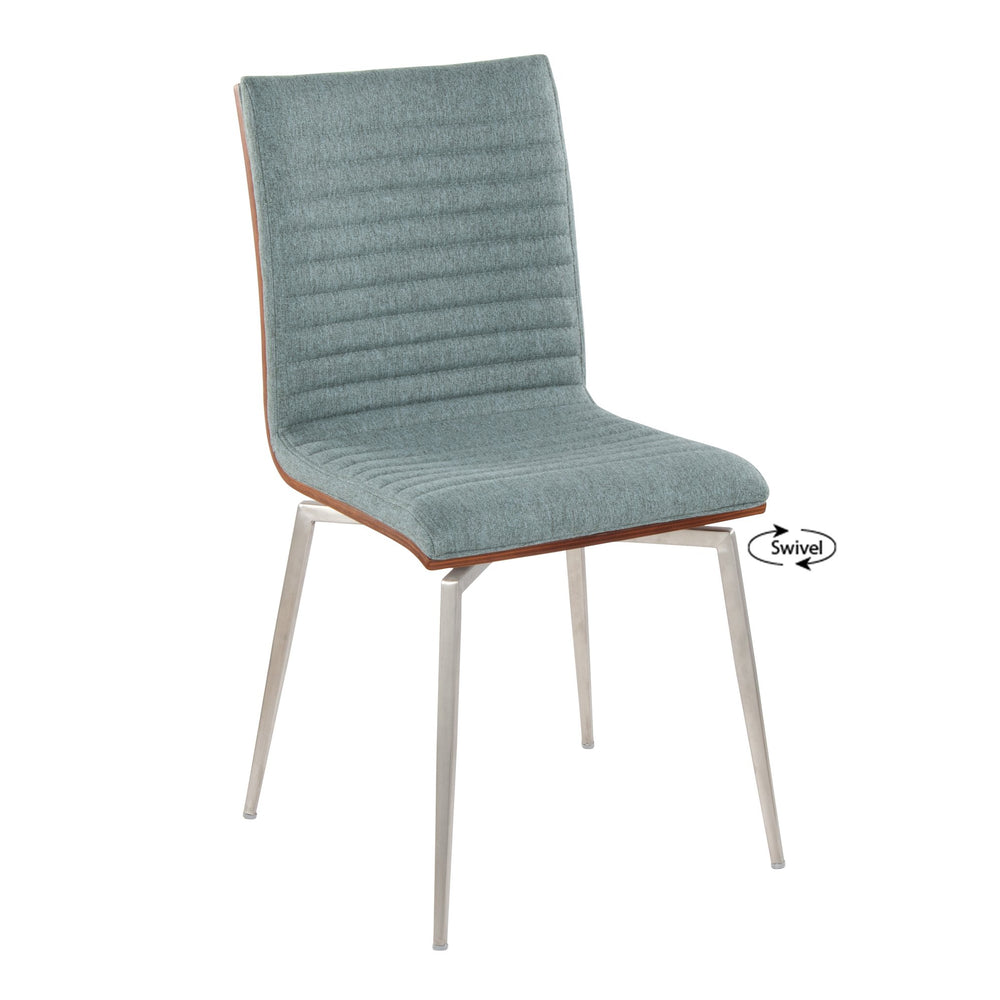 English Elm Contemporary Tufted Swivel Dining Chairs Walnut Wood and Steel Set of 2 B202P223608