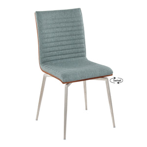 English Elm Contemporary Tufted Swivel Dining Chairs Walnut Wood and Steel Set of 2 B202P223608