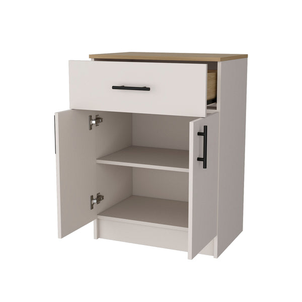 English Elm FM Cope Kitchen Pantry Melamine Cabinet with 2 Doors & Drawer, Compact 23.6" W x 33.5" H Storage Oak B128P217895