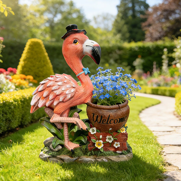 English Elm Outdoor Whimsical Flamingo Resin Planter Sculpted Garden Statue for Porch Decor W5398P454682