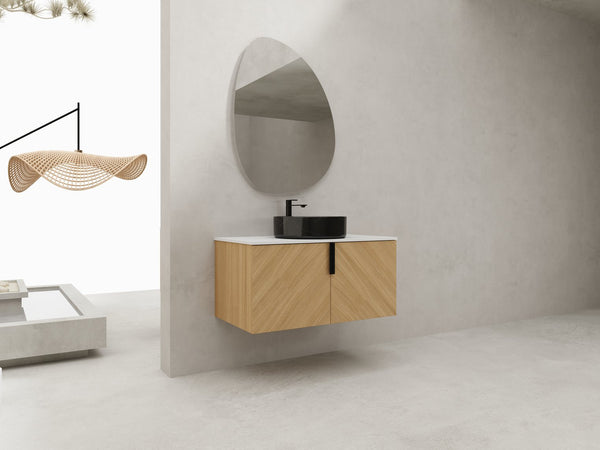 English Elm 36" Modern Wall-Mounted Bathroom Vanity With Ceramic Vessel Sink & Soft-Close Doors, Light Oak Finish W999S00452