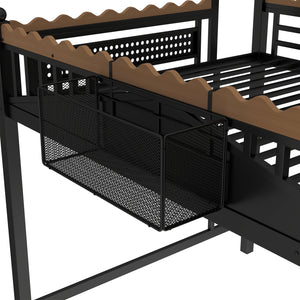 English Elm Twin Kids Platform Bed with Trundle Staircase Bookshelf and Rounded Safety Rails W1580S00382