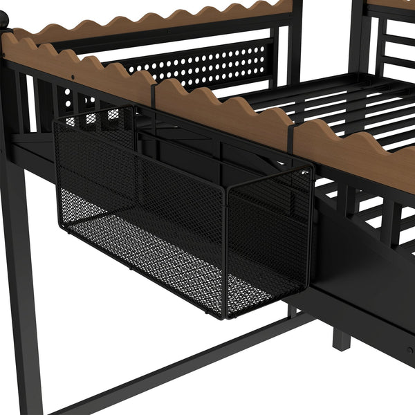 English Elm Twin Kids Platform Bed with Trundle Staircase Bookshelf and Rounded Safety Rails W1580S00382