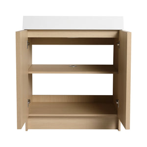 English Elm 30" Modern Freestanding Bathroom Vanity with Thick White Resin Sink, Soft-Close Doors & Adjustable Shelf (Durable) W999P239160