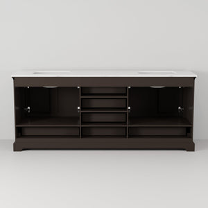 English Elm Espresso Double Bath Vanity 80" W With Carrara Marble Top, Soft-Close Drawers & Ample Storage B2731P258283