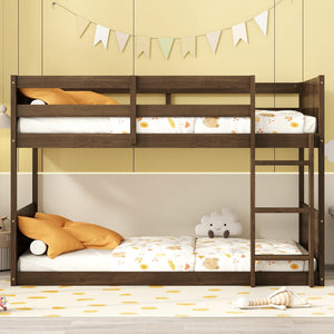 English Elm Twin Over Rubberwood Bunk Bed Convertible with Storage Drawers and Safety Rails Antique Dark Oak W504S00284