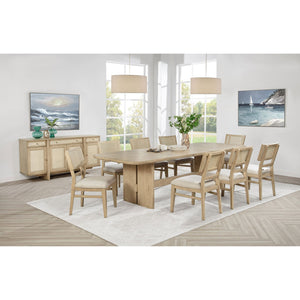 English Elm Beige Oak Coastal Dining Set with Cane Back Chairs and Extension Leaf Seats Six B062S01837