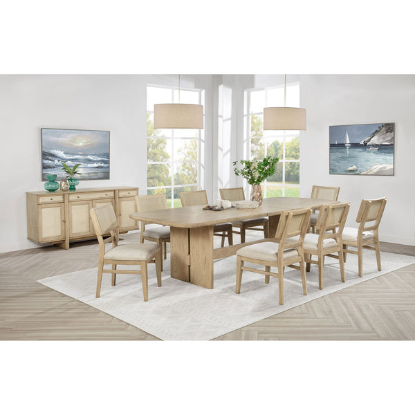 English Elm Beige Oak Coastal Dining Set with Cane Back Chairs and Extension Leaf Seats Six B062S01837
