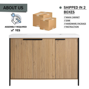 English Elm 48" Freestanding Bathroom Vanity with Thick Resin Sink, Soft-Close Doors, Adjustable Shelves, Durable Finish Light Coffee W999S00297