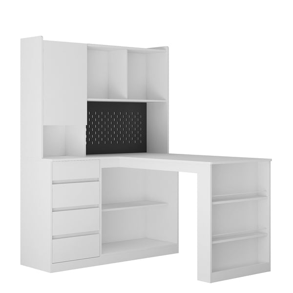 English Elm L Shaped Desk With Integrated Charger & Led Light – Modern Corner Computer & Gaming Workstation With Storage W1321S00016