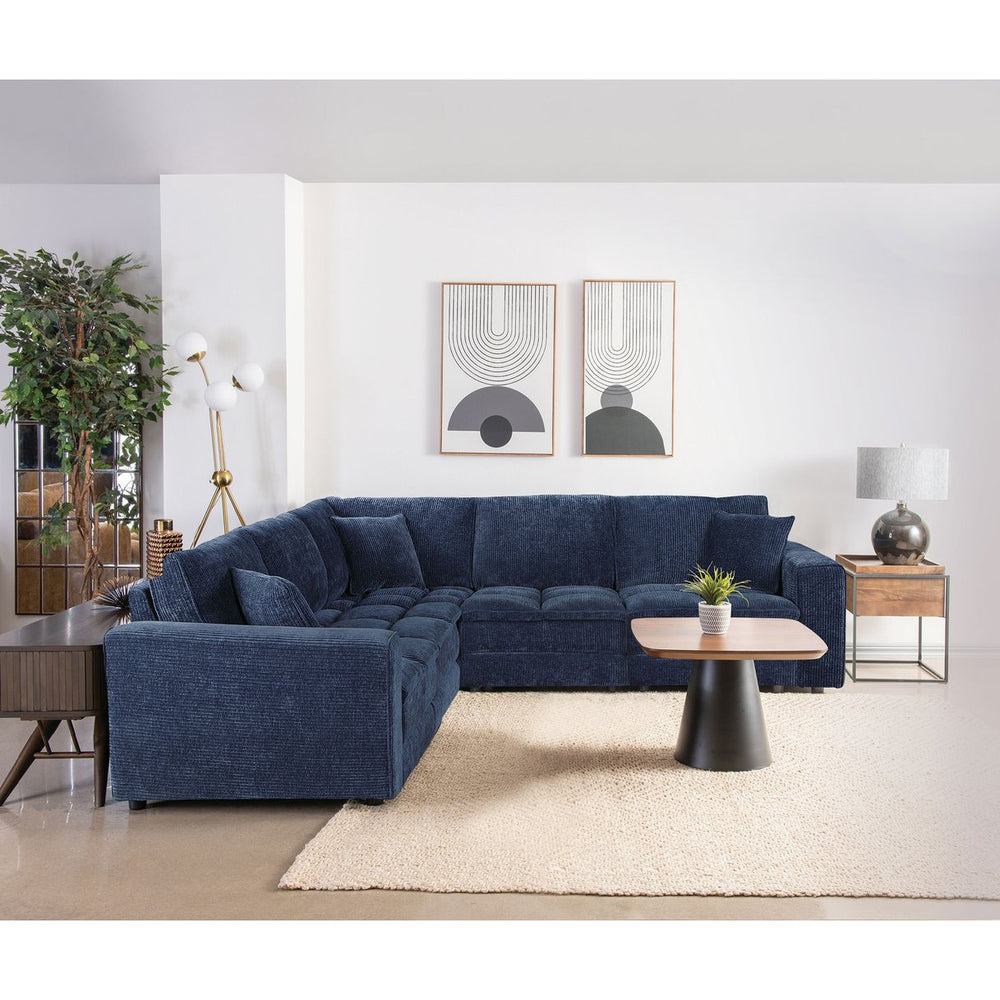 English Elm Azure Corduroy Modular Sectional Sofa Retro Tufted Five Piece L-shape Lounge B062S01409