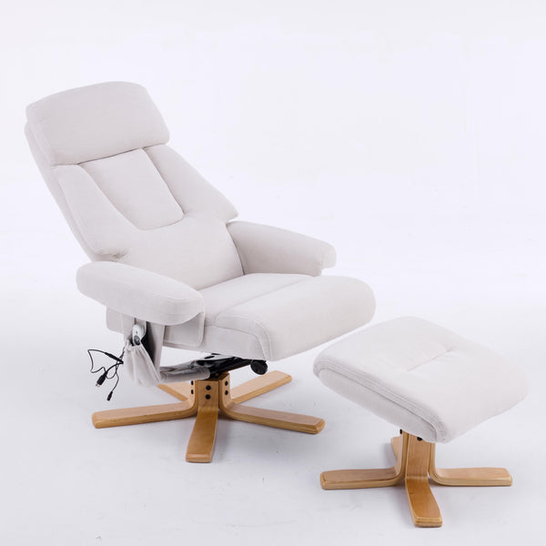 English Elm Black Pu Leather Swivel Accent Chair with Ottoman Heated Massage Wood Base Lounge W3248P464442