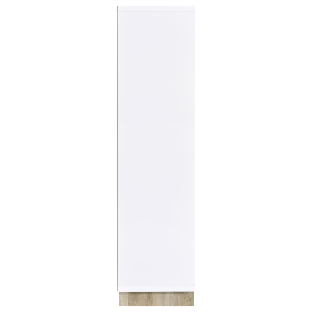 English Elm Geilys 65-inch White & Distressed Pine 8-Shelf Bookcase with Arched Cottagecore Design, Rustic Display Storage B062P299841