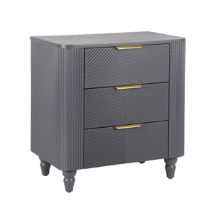 English Elm Mid-century Fluted 3 Drawer Nightstand with Gourd Legs and Gold Tone Handles for Bedroom Dark Gray N761P285712D