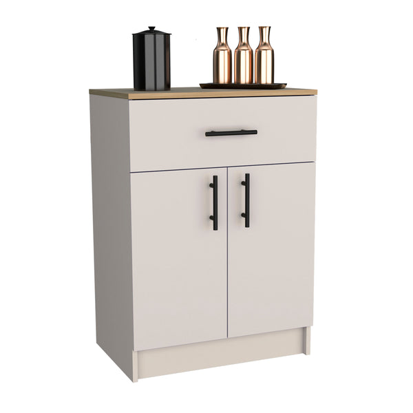English Elm Pantry Cabinet 33.5"H Compact Storage with Drawer & 2 Shelves, Double Doors, Durable Engineered Wood B097P221382
