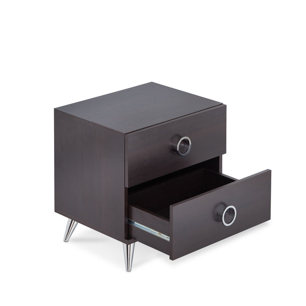 English Elm Elms Espresso Finish Accent Table with 2 Drawers, Silver Ring Pulls, Tapered Legs, Durable Synthetic Wood B2726P254142