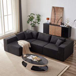 English Elm 104-Inch Corduroy Modular L Shaped Sectional Sofa with Plush Foam, No Assembly, Versatile Lounge Black W834S00387
