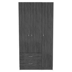 English Elm Austral 3 Door Armoire with Two Drawers, Five Shelves and Hanging Rod — Smokey Oak Finish for Organized Rooms and Bedrooms Smoke Grey 39 L x 22 W x 3 H B200S00360