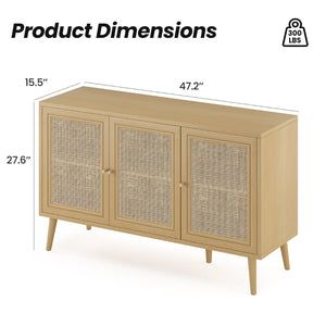 English Elm Sideboard Buffet Cabinet With 3 Rattan Doors - Modern Storage Solution For Entryway & Living Room P1 T3623P380291-GIGA