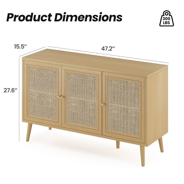 English Elm Sideboard Buffet Cabinet With 3 Rattan Doors - Modern Storage Solution For Entryway & Living Room P1 T3623P380291-GIGA