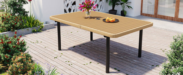 English Elm 59" Outdoor Patio Dining Table - Durable Polywood Top, Iron Legs & Umbrella Hole For Ultimate Comfort N704P250741E