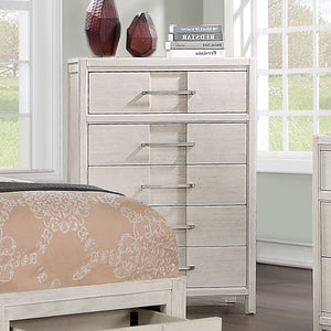 English Elm Transitional Solid Wood Chest with Five Smooth Glide Drawers, Felt-Lined Top, Timeless Design White 37 L x 20 W x 53 H B2741P369364
