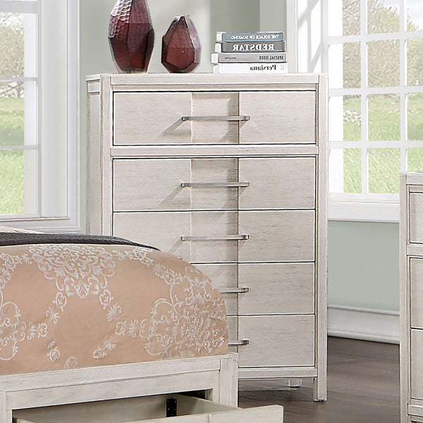 English Elm Transitional Solid Wood Chest with Five Smooth Glide Drawers, Felt-Lined Top, Timeless Design White 37 L x 20 W x 53 H B2741P369364