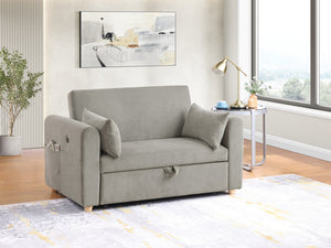 English Elm Mireille Corduroy Convertible Sleeper Loveseat with Usb Charging and Storage Pockets Gray B2749P413229