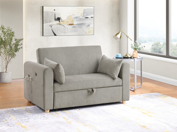 English Elm Mireille Corduroy Convertible Sleeper Loveseat with Usb Charging and Storage Pockets Gray B2749P413229
