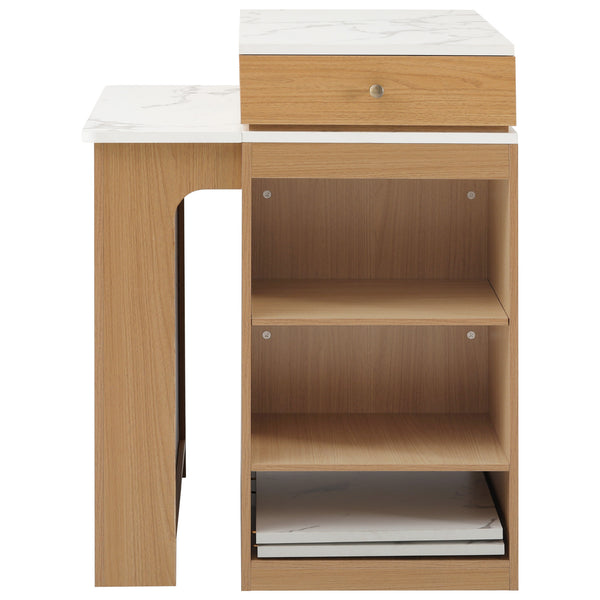 English Elm K&K Modern Extendable 59.5" Kitchen Island with Double-Sided Storage, Power Outlet & Casters Natural N707S000017Y